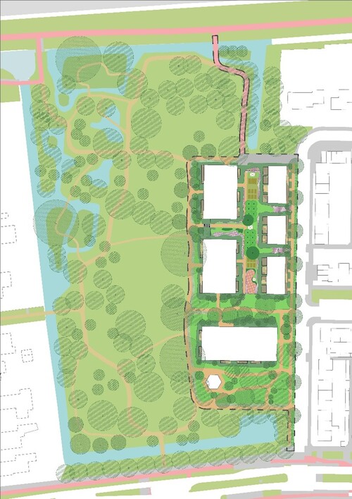 Plankaart Maaslaan: het zuidelijke blok wordt gerealiseerd door Tablis Wonen en de overige woningen door de gemeente Plankaart Maaslaan: het zuidelijke blok wordt gerealiseerd door Tablis Wonen en de overige woningen door de gemeente